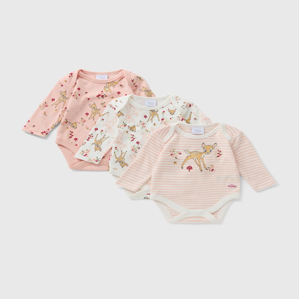 Disney 3 Pack Pink Bambi Bodysuits (Newborn-23mths)