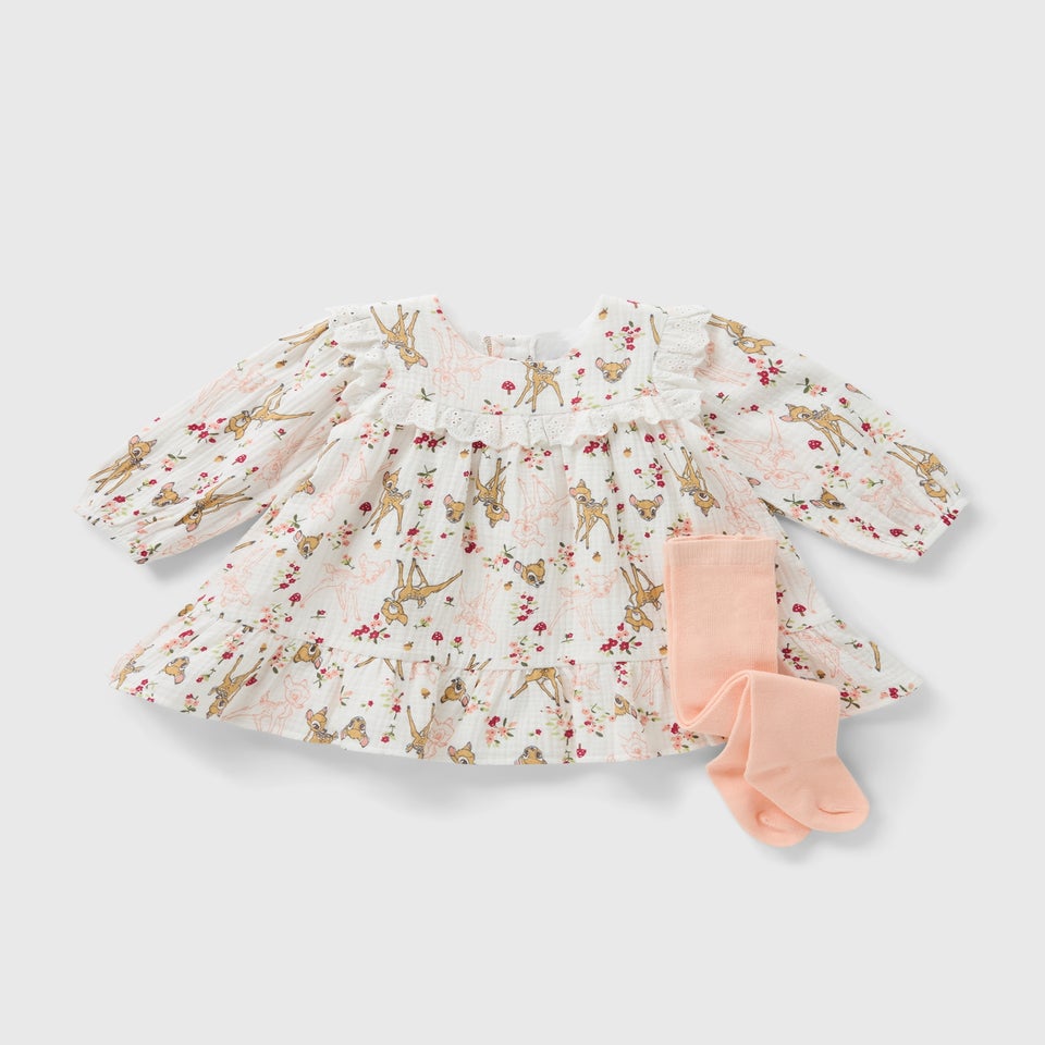 Disney Baby Cream Bambi Dress & Tights Set (Newborn-18mths)