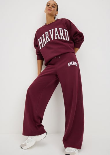 Burgundy Harvard Wide Leg Jogging Trousers