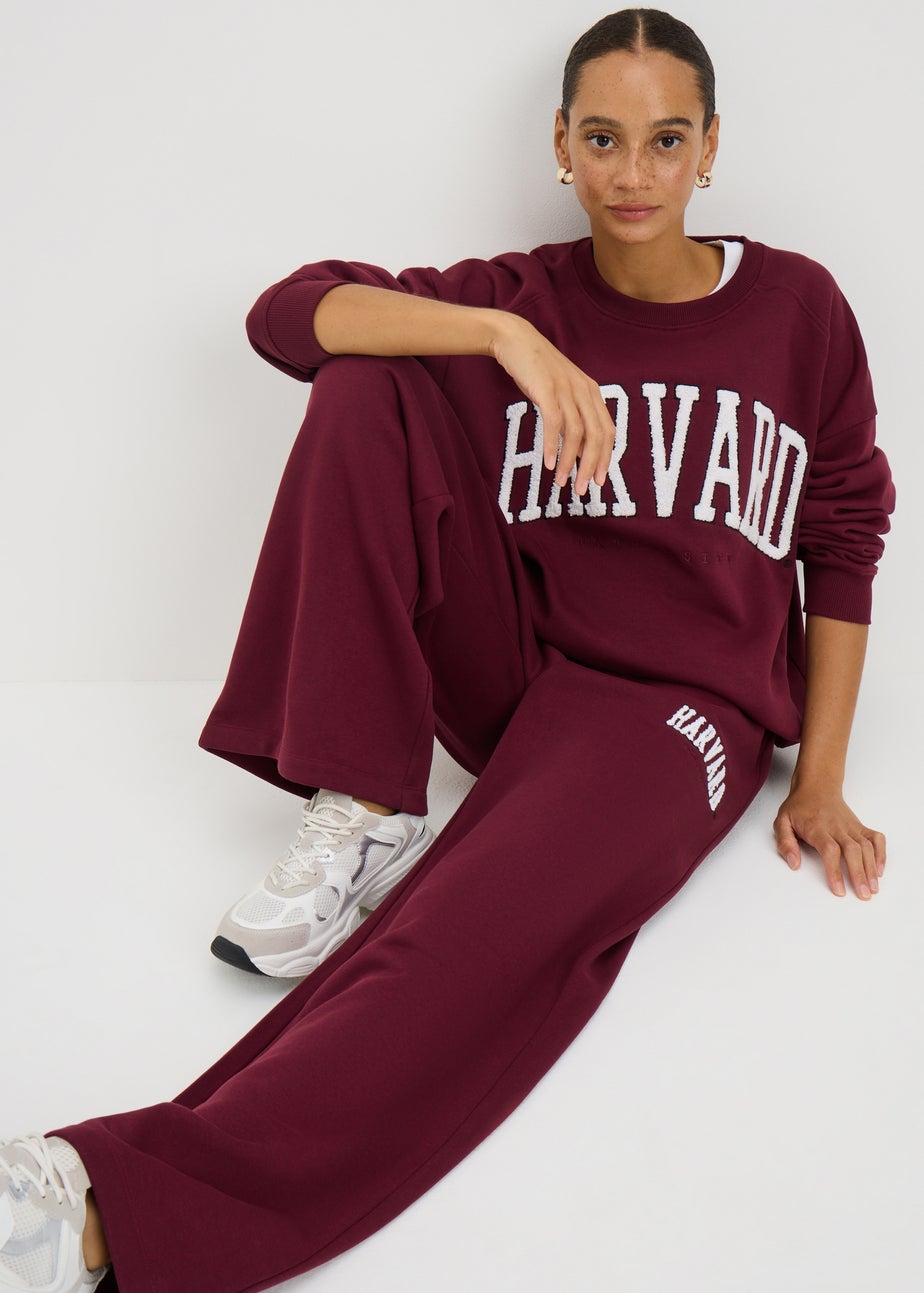 Burgundy Harvard Wide Leg Jogging Trousers