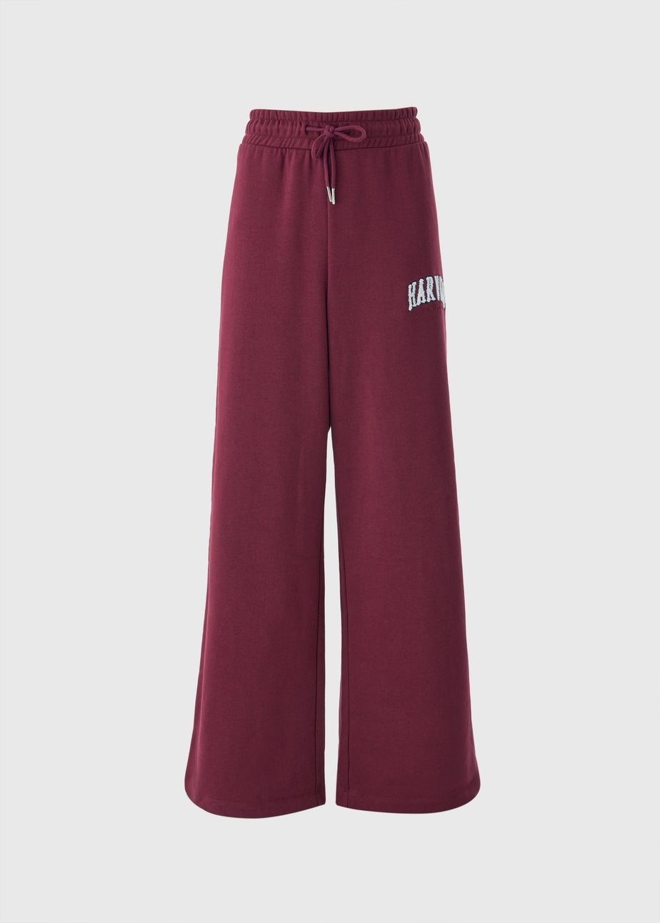 Burgundy Harvard Wide Leg Jogging Trousers