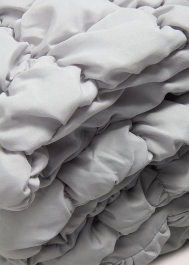 Grey Quilted Puffball Throw