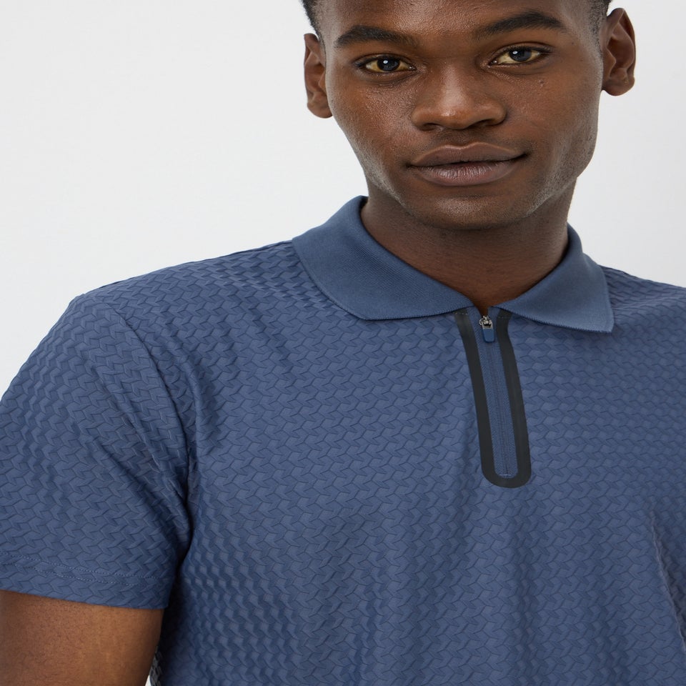 Souluxe Navy Printed 1/4 Zip Golf Polo Top