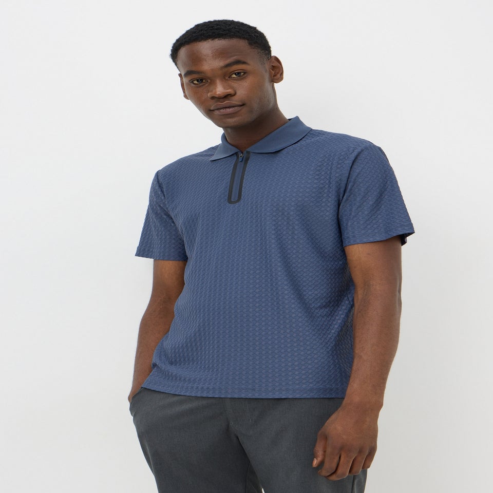 Souluxe Navy Printed 1/4 Zip Golf Polo Top