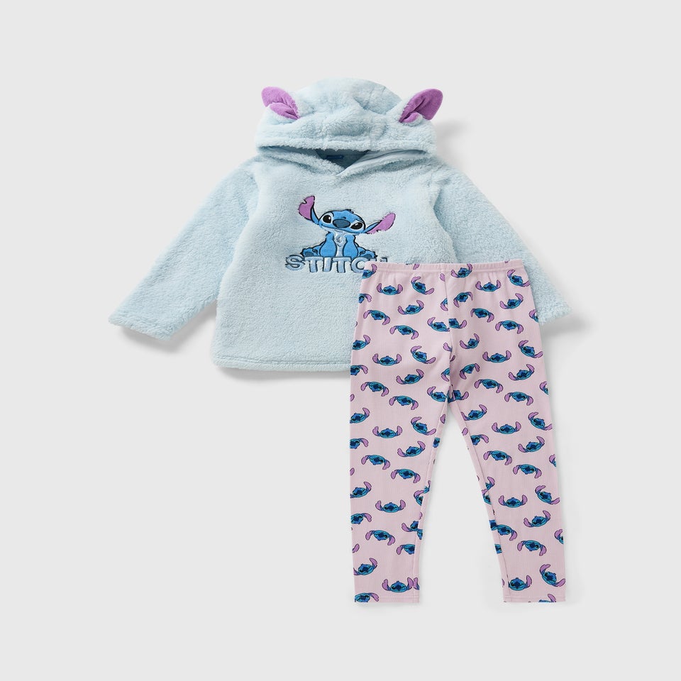 Disney Girls Blue Stitch Fleece Lounge Set (7-13yrs)