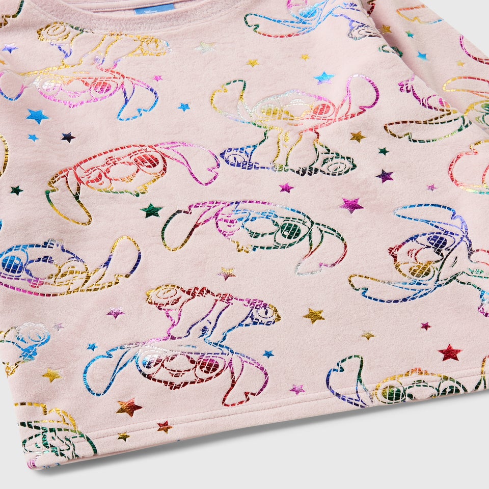 Disney Girls Pink Stitch Foil Fleece Pyjama Set (4-13yrs)