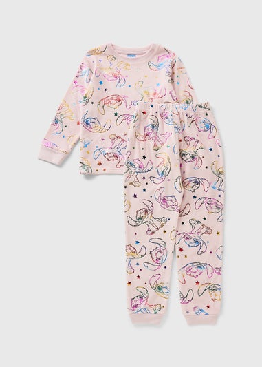Disney Girls Pink Stitch Foil Fleece Pyjama Set (4-13yrs)