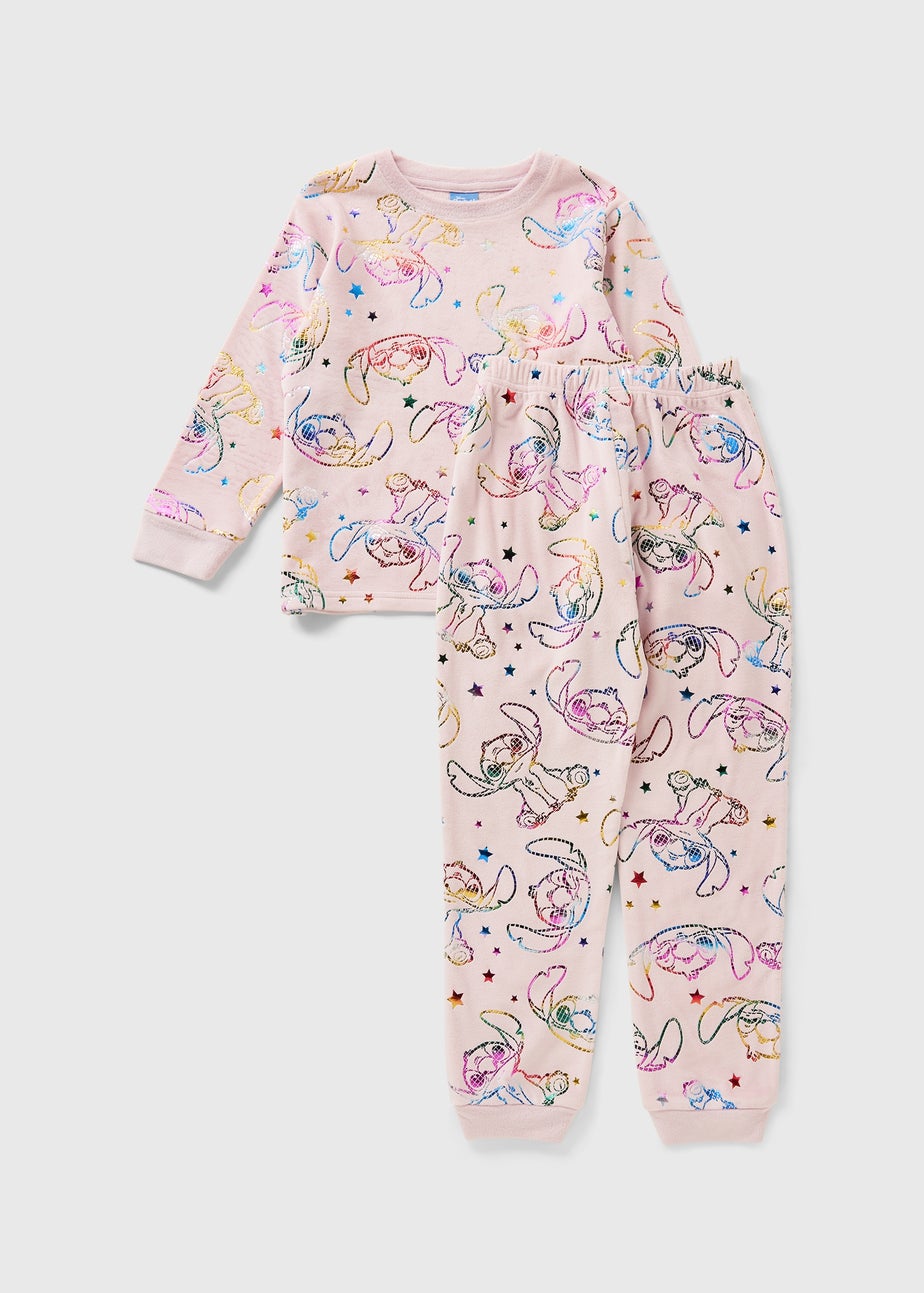 Disney Girls Pink Stitch Foil Fleece Pyjama Set (4-13yrs)