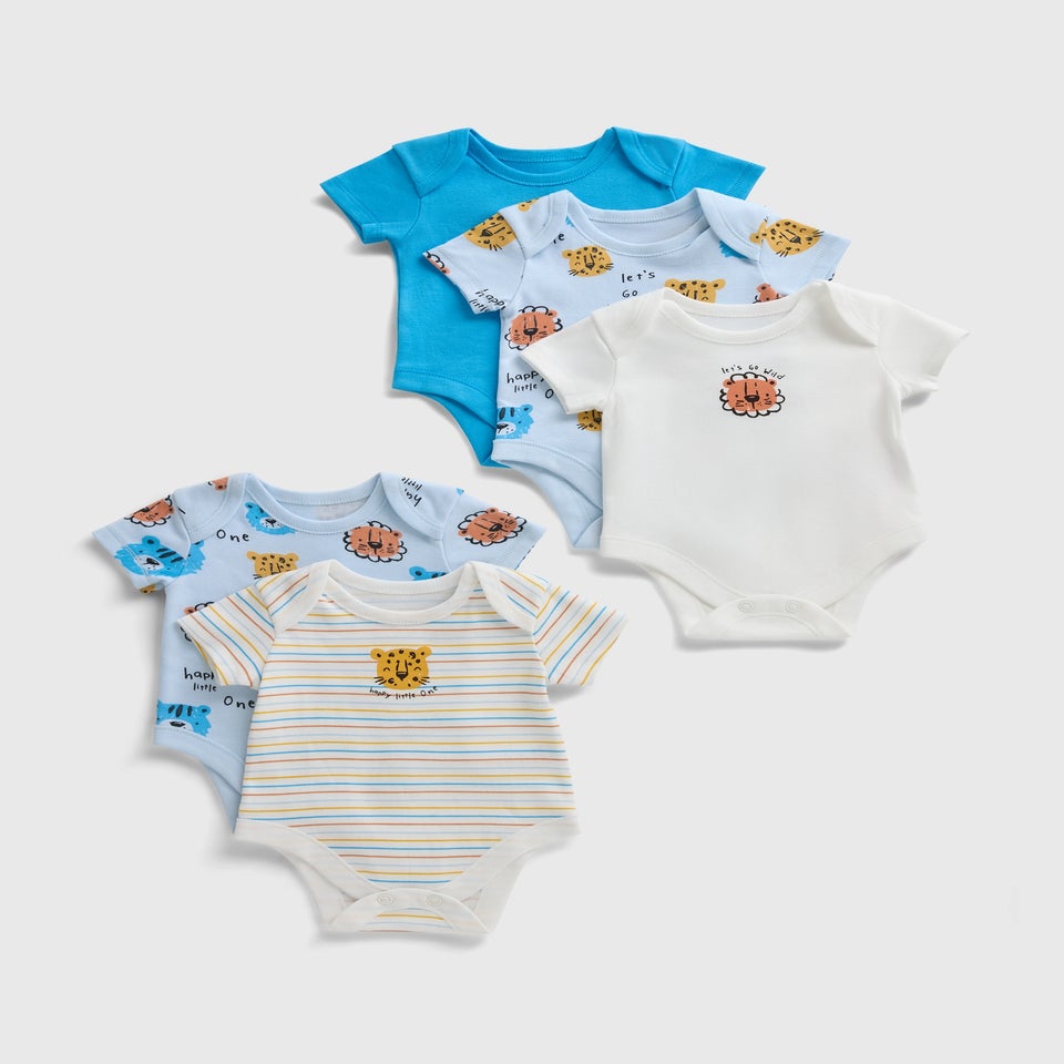 5 Pack Baby Blue Animal Bodysuits (Newborn-23mths)