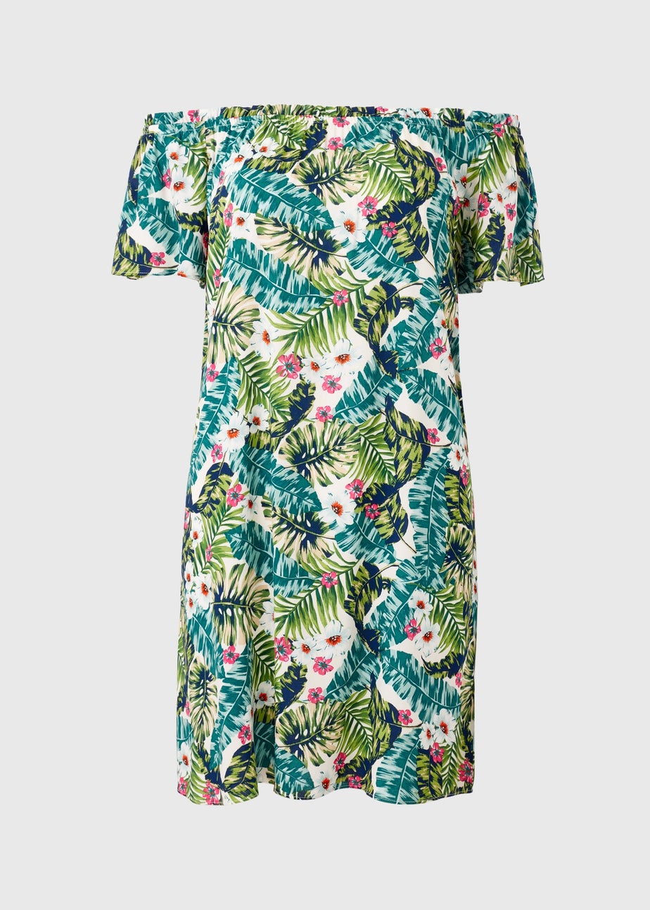 Tropical Floral Print Bardot Mini Dress