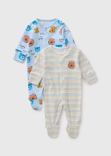2 Pack Baby Animal Stripe Sleepsuits (Newborn-23mths)