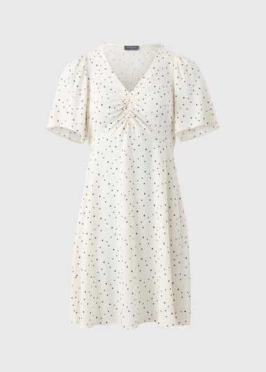 Cream Spot Print Mini Dress