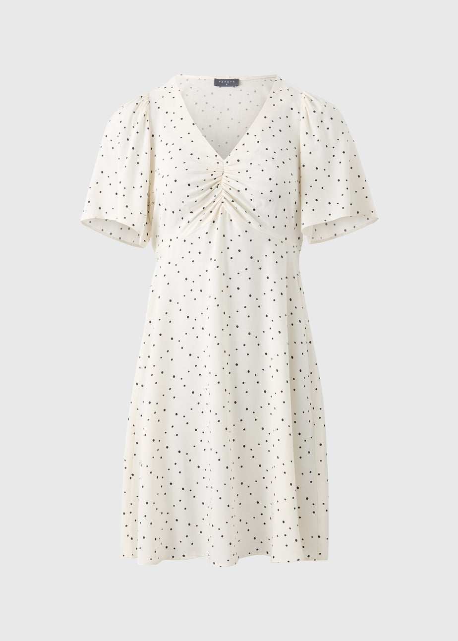Cream Spot Print Mini Dress