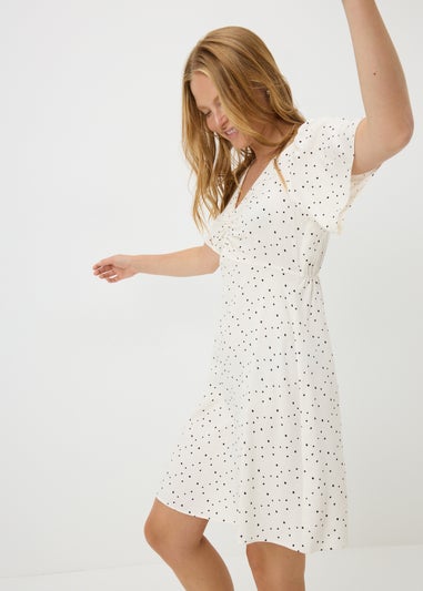 Cream Spot Print Mini Dress