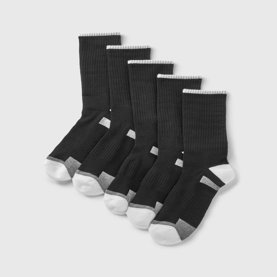 5 Pack Black Athletic Sports Socks