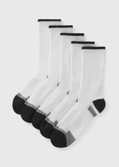 5 Pack White Athletic Sports Socks