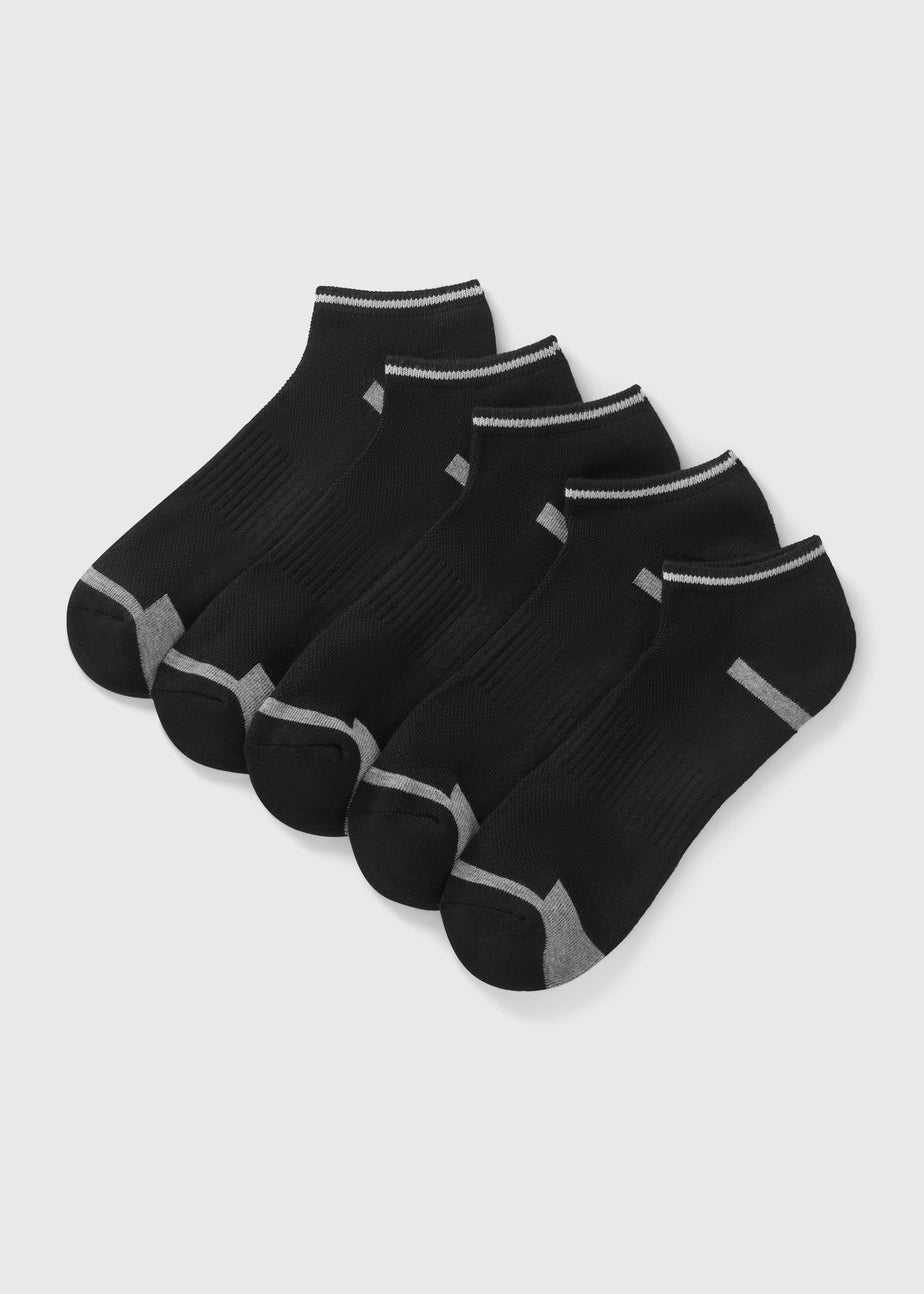 5 Pack Black Athletic Trainer Socks