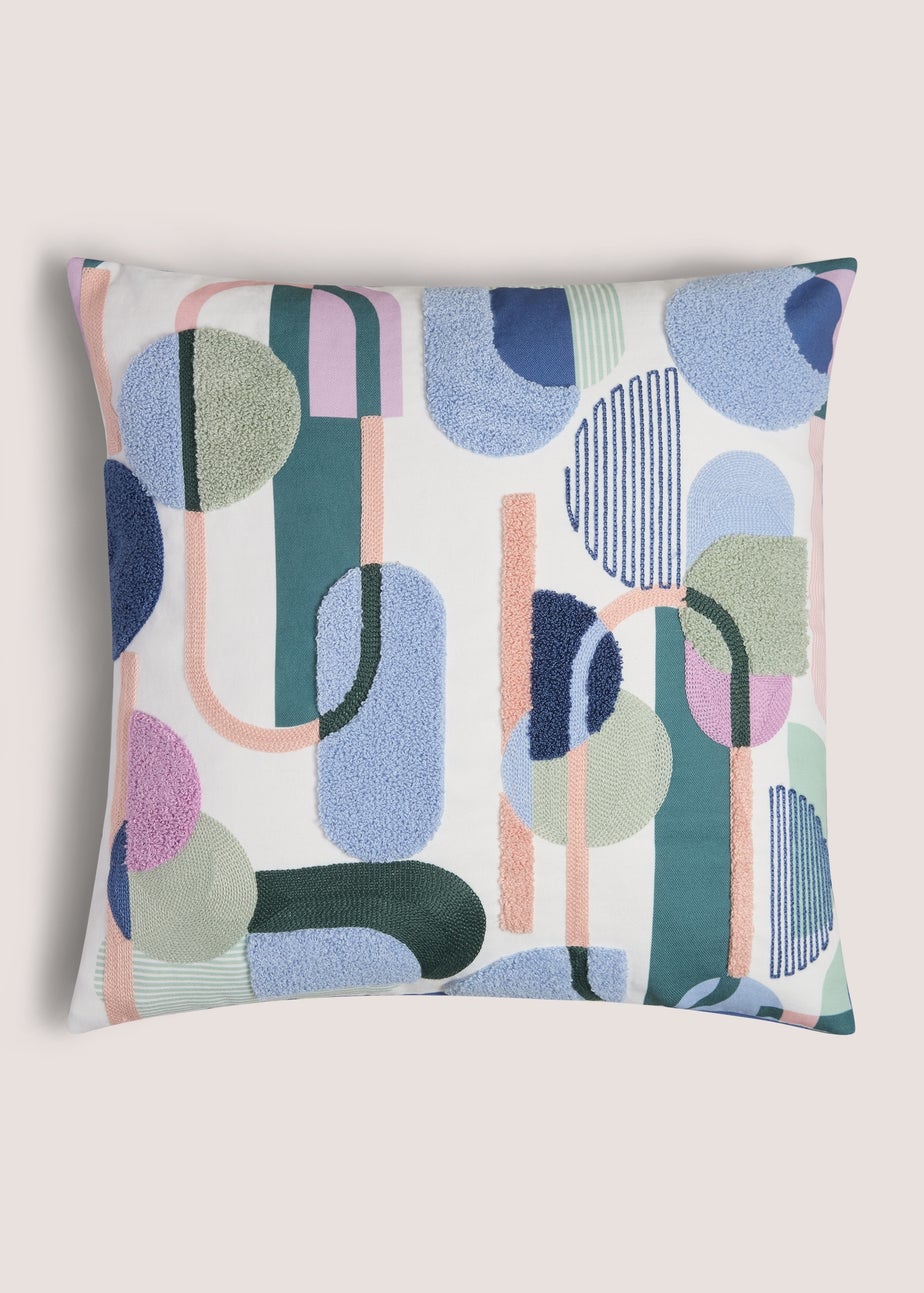 Blue Geometric Tufted Cushion