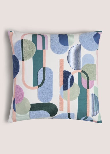 Blue Geometric Tufted Cushion