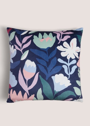 Navy Floral Print Cushion