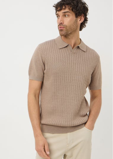 Stone Cable Knit Smart Polo Shirt