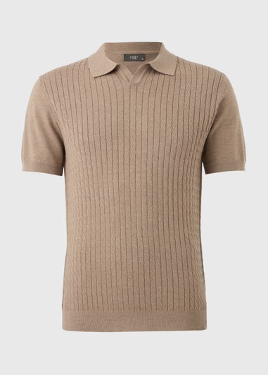 Stone Cable Knit Smart Polo Shirt