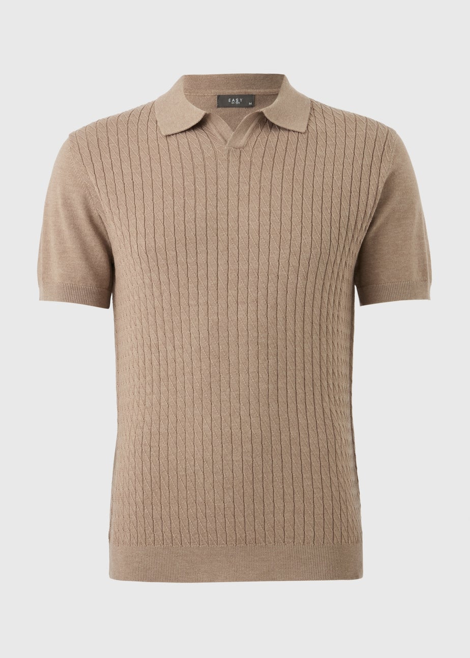 Stone Cable Knit Smart Polo Shirt