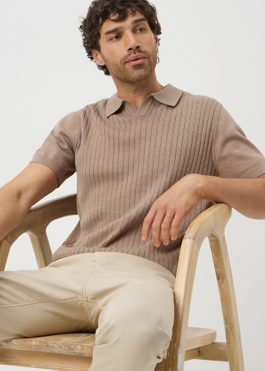 Stone Cable Knit Smart Polo Shirt