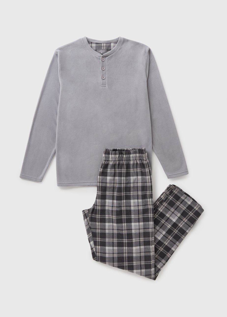 Grey Henley Microfleece Pyjama Set