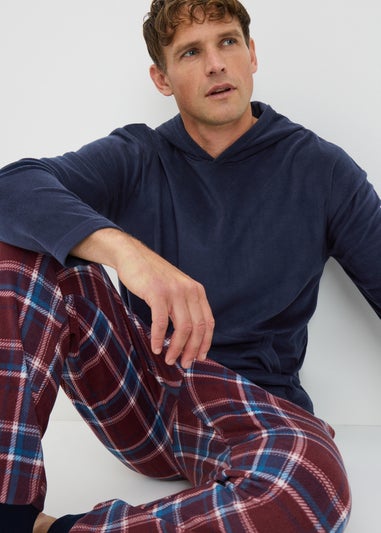 Navy Check Microfleece Hooded Pyjama Set