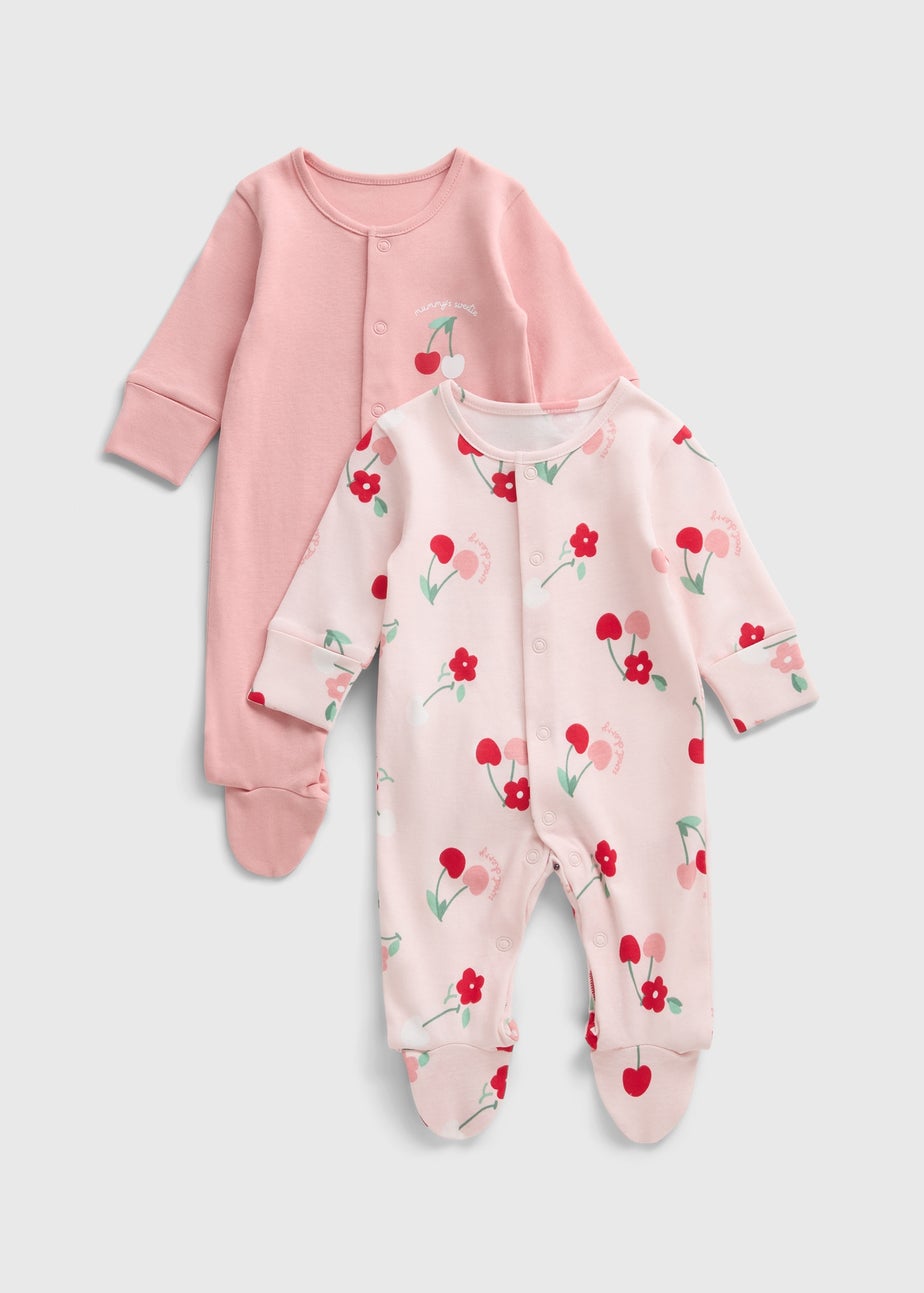 2 Pack Baby Pink Cherry Sleepsuits (Newborn-23mths)