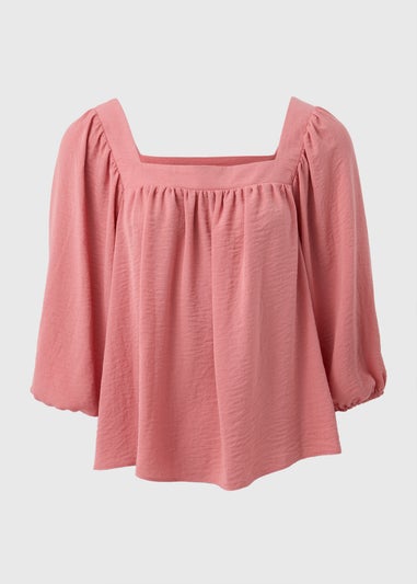 Pink Square Neck 3/4 Sleeve Blouse