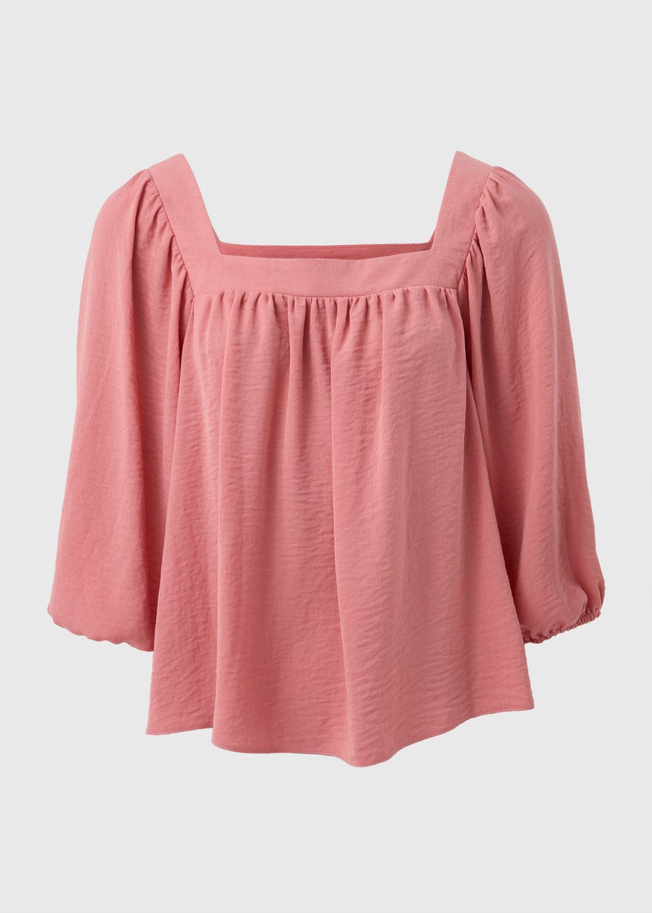 Pink Square Neck 3/4 Sleeve Blouse