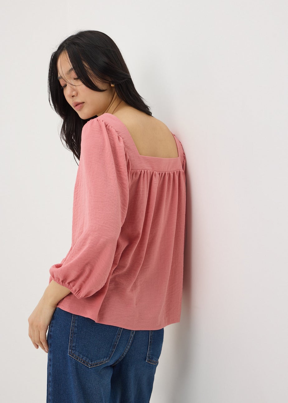 Pink Square Neck 3/4 Sleeve Blouse