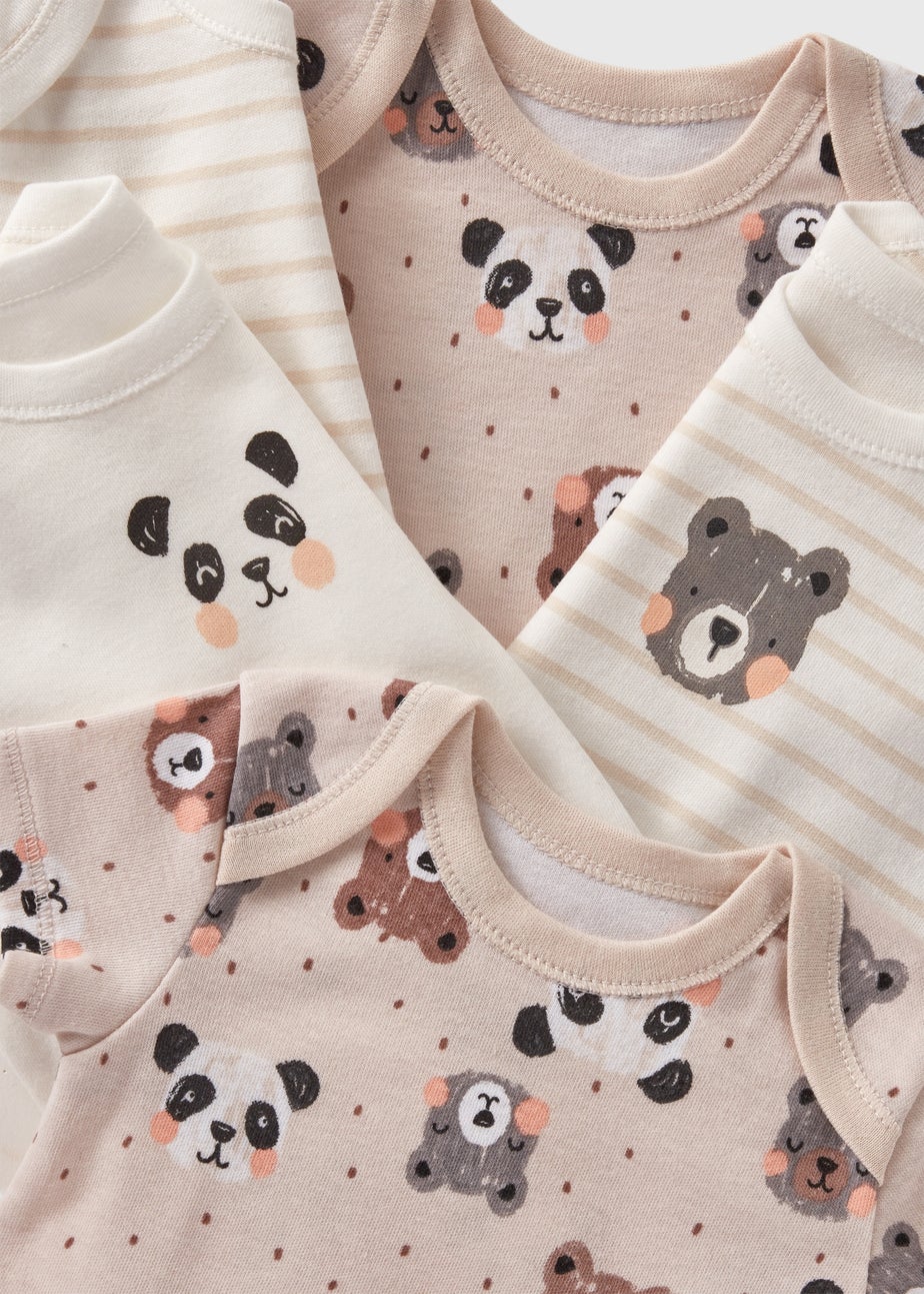 5 Pack Baby Beige Panda Stripe Bodysuits (Newborn-23mths)