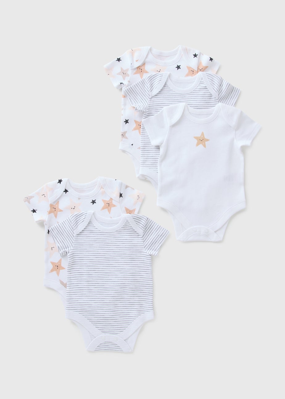 5 Pack Baby White Star Stripe Bodysuits (Newborn-23mths)