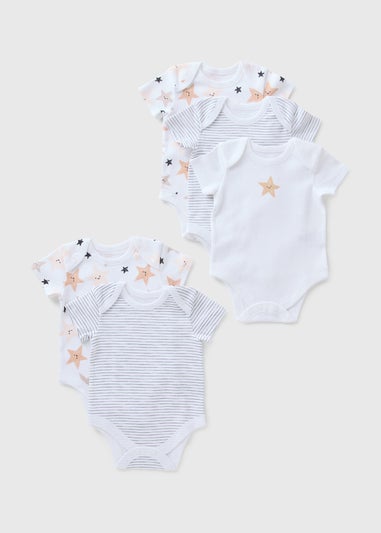 5 Pack Baby White Star Stripe Bodysuits (Newborn-23mths)