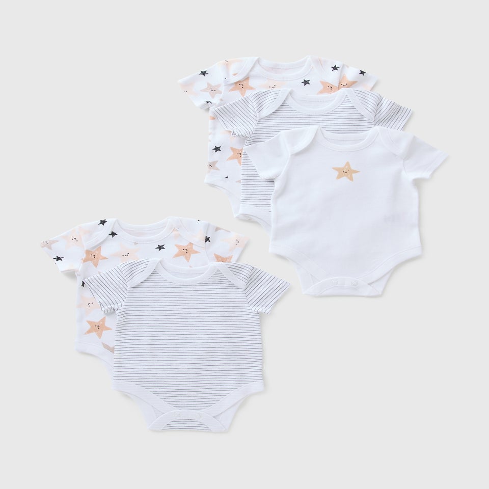 5 Pack Baby White Star Stripe Bodysuits (Newborn-23mths)