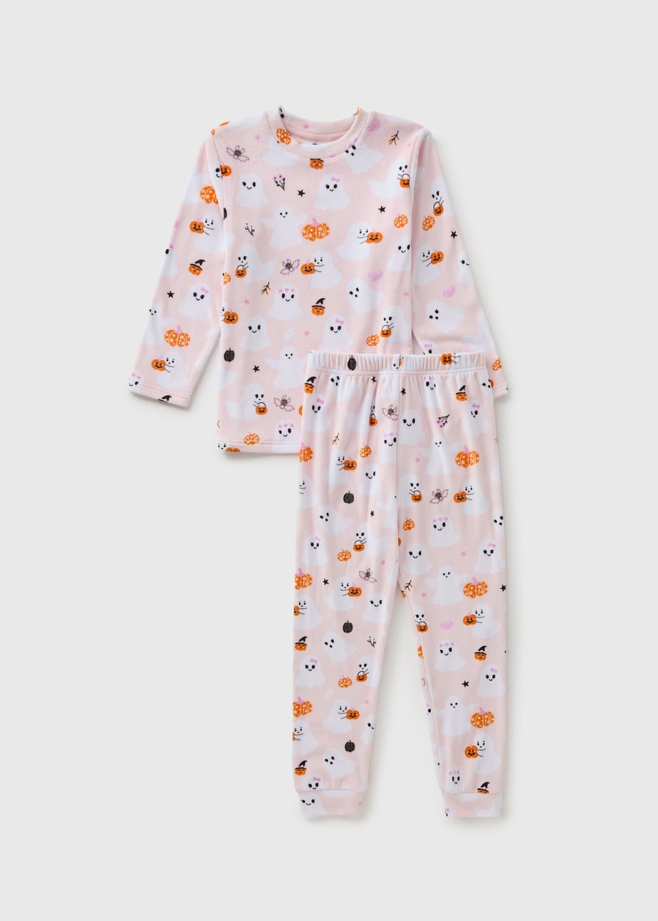 Girls Pink Ghost Fleece Matching Family Pyjama Set (1-13yrs)