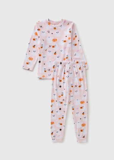 Girls Pink Ghost Fleece Matching Family Pyjama Set (1-13yrs)