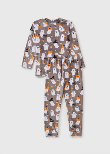 Boys Grey Ghost Fleece Matching Family Pyjama Set (1-13yrs)