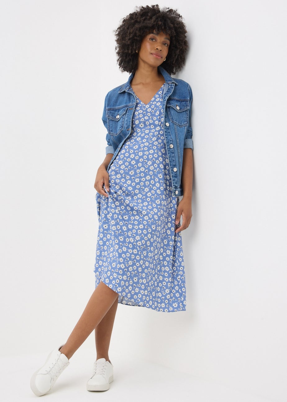 Blue Ditsy Floral Midi Dress