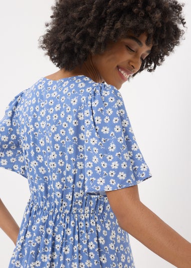 Blue Ditsy Floral Midi Dress