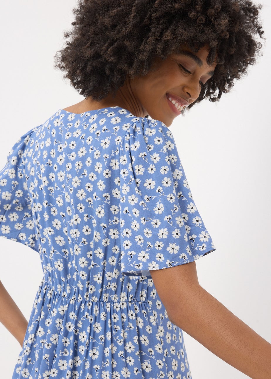 Blue Ditsy Floral Midi Dress