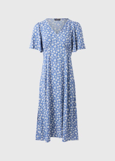 Blue Ditsy Floral Midi Dress