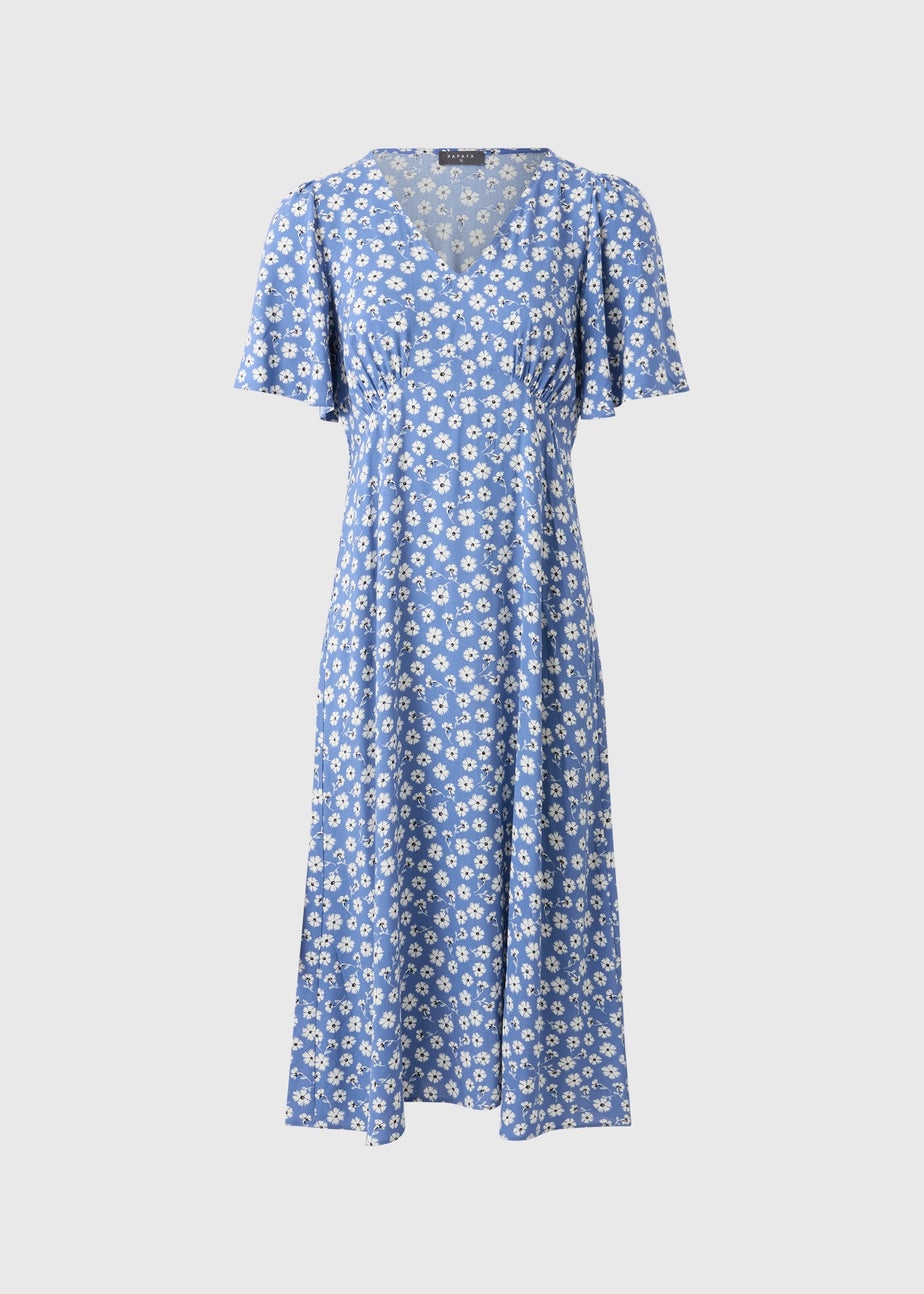 Blue Ditsy Floral Midi Dress