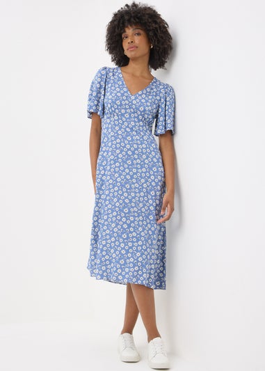 Blue Ditsy Floral Midi Dress