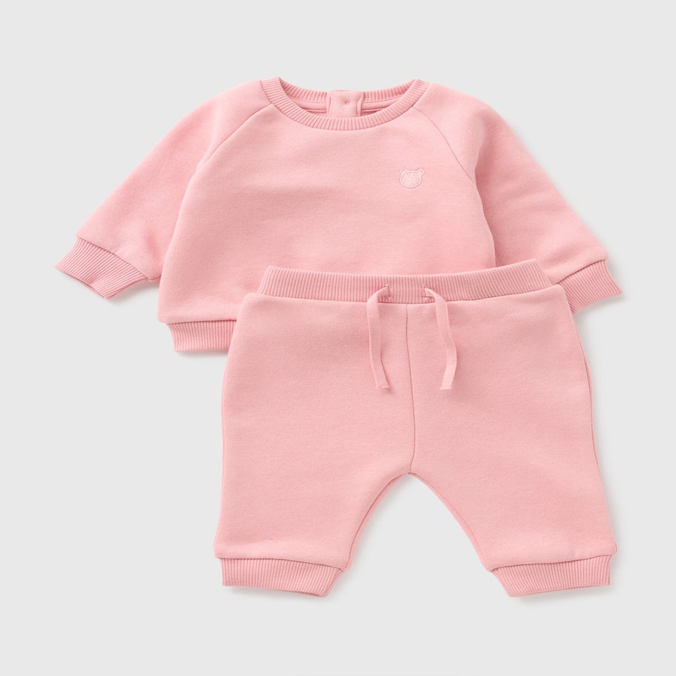 Baby Pink Solid Sweatshirt & Jogging Bottom Set (Newborn-23mths)