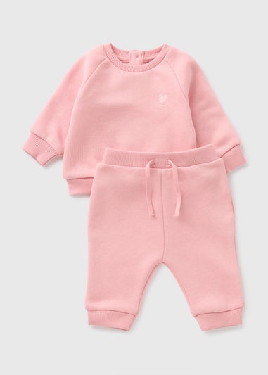 Baby Pink Solid Sweatshirt & Jogging Bottom Set (Newborn-23mths)