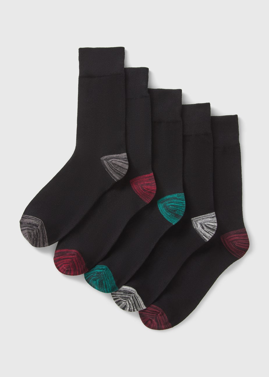 5 Pack Black Stripe Heal & Toe Socks